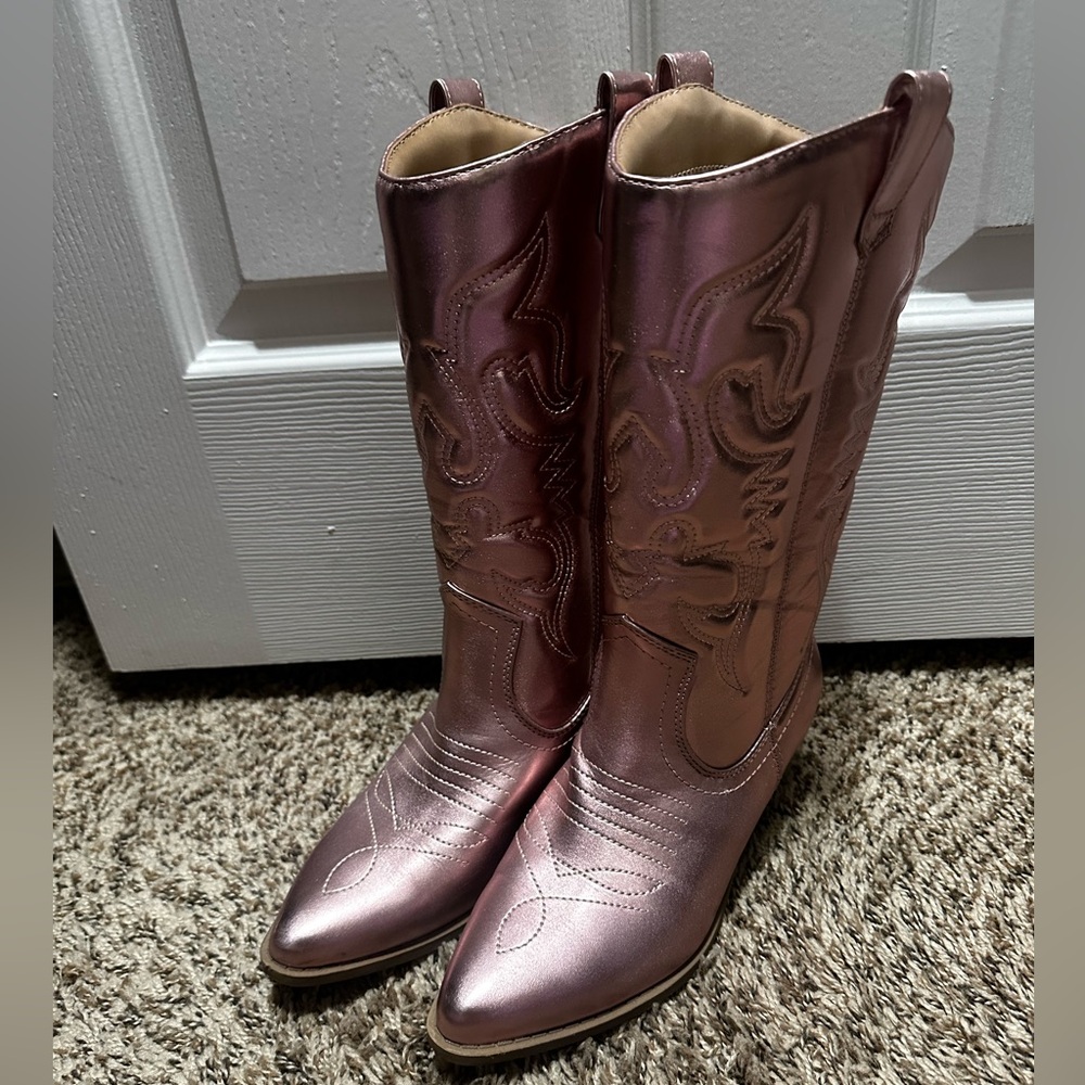 Pink metallic western boots